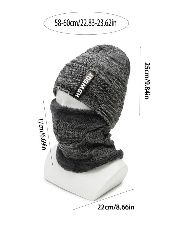 Unisex Letter Print Beanie Hat & Scarf Set, Casual Windproof Warm Knit Hat & Scarf for Fall & Winter, Fashion Accessories for Men & Women