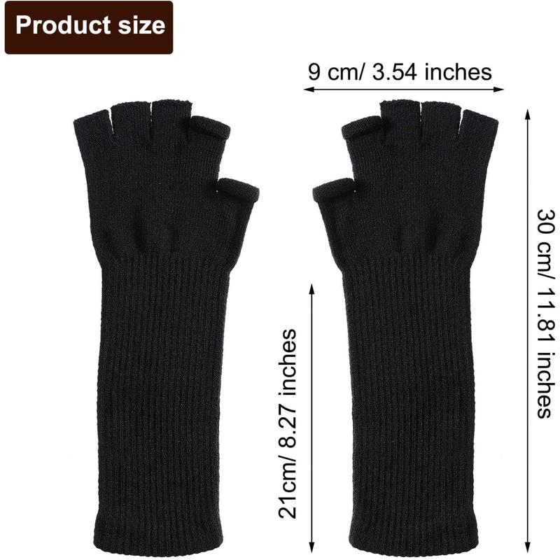 2 Pairs Winter Fingerless Gloves Long Thermal Knitted Mittens Stretchy Arm Warmers Half Finger Gloves for Men Women, 11 Inch