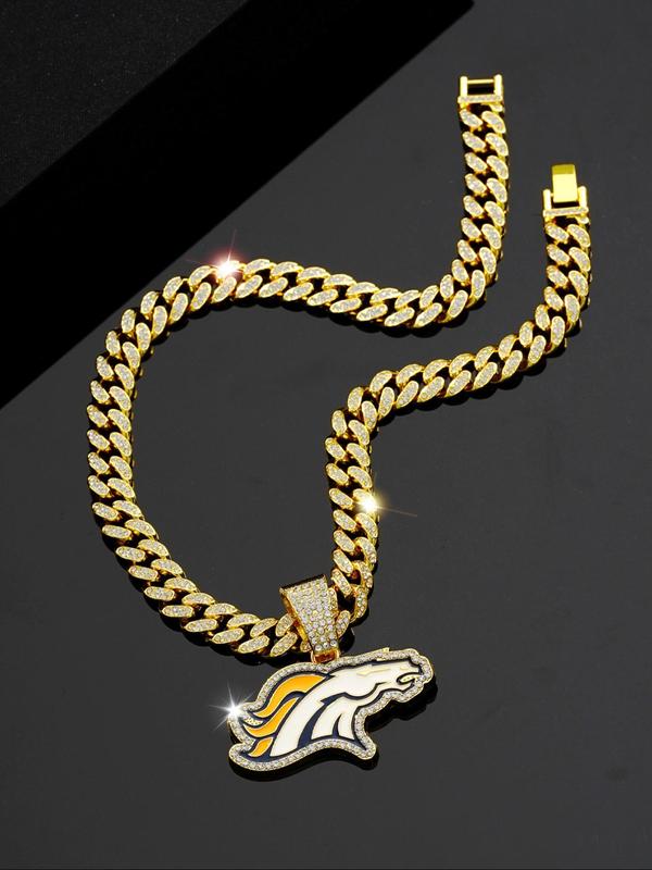 Punk Style Horse Head Design Pendant Necklace, Rhinestone Decor Cuban Link Chain Necklace for Party, Daily Decor, Trendy All-match & Exquisite Hip Hop Jewelry for Birthday Gift