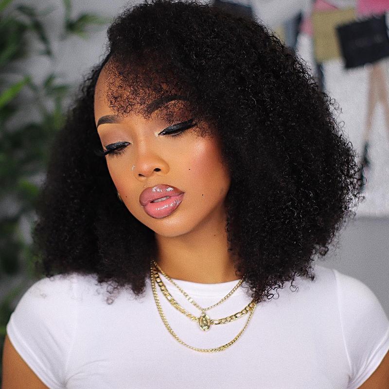 OQHAIR Afro Kinky Curly Headband Wig Human Hair Scarf Wig No Gel No Glue Full Machine Made Wig with Headband 180% Density