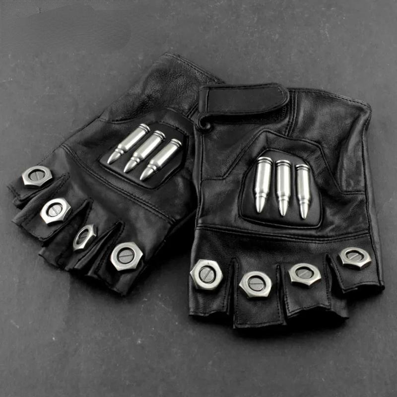 Crazy Hunter Steampunk Bullet Retro Men Fingerless Leather Gloves Cosplay Custom Party