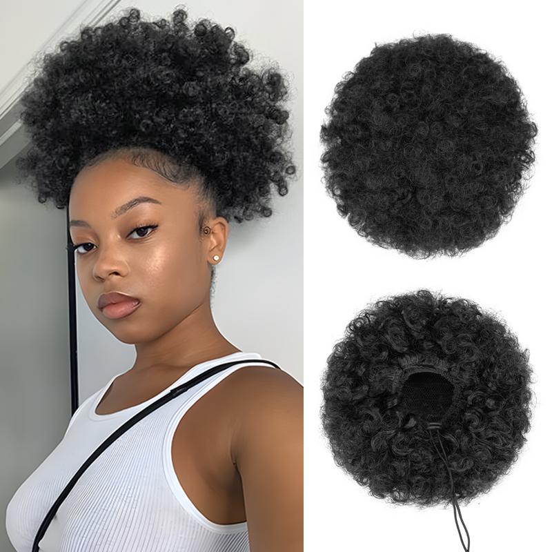 Afro Puff Drawstring Ponytail for Black Women, Short Kinky Curly Afro Ponytail Synthetic Hair Puffs for Women and Children, Premium Black Afro Bun Drawstring Ponytail for Daily Use