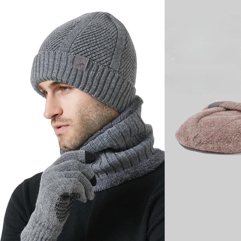 Winter Outdoor Warm Knit Hat & Scarf & Gloves Set, 3 Counts set Thickened Warm Hat & Neck Warmer & Gloves, Outdoor Cycling Protective Gear, Christmas Gift