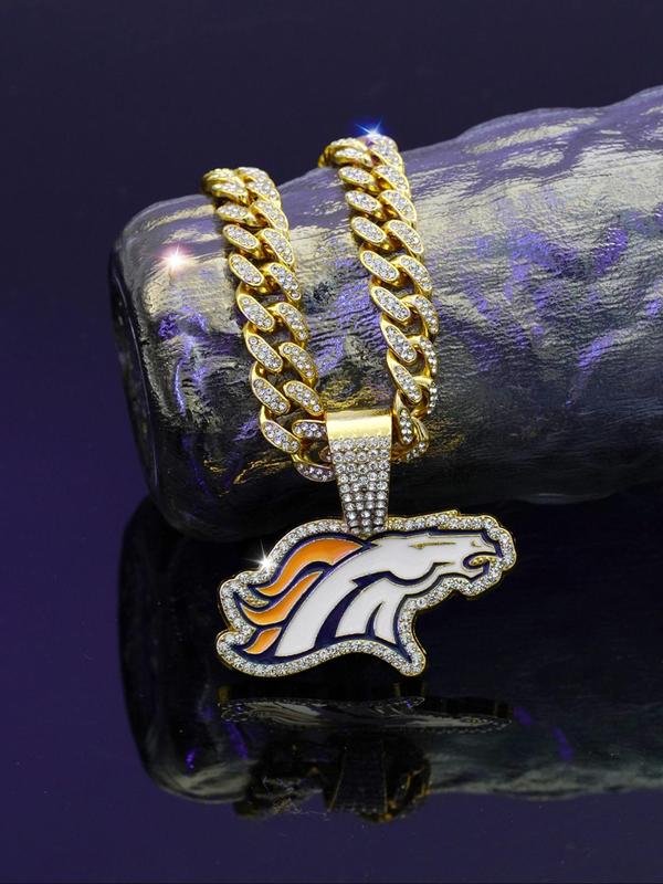 Punk Style Horse Head Design Pendant Necklace, Rhinestone Decor Cuban Link Chain Necklace for Party, Daily Decor, Trendy All-match & Exquisite Hip Hop Jewelry for Birthday Gift