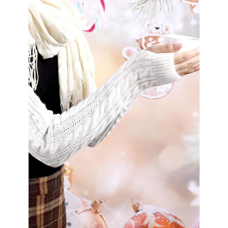 3 Pairs Arm Warmers Long Fingerless Gloves Knit Wrist Warmers with Thumb Hole Open Finger Arm Socks for Women Adult