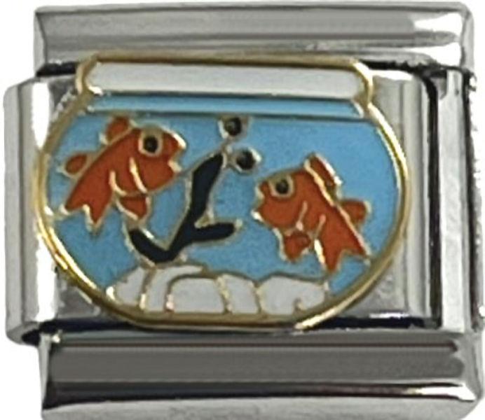 Italian Charm Link Goldfish in Bowl 9mm Unisex