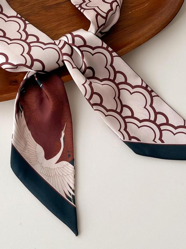 Women's Elegant Floral & Crane Print Scarf, 2024 New Style Casual Trendy Soft Comfortable Shawl for Women & Girls, Fashionable Scarf for All Seasons