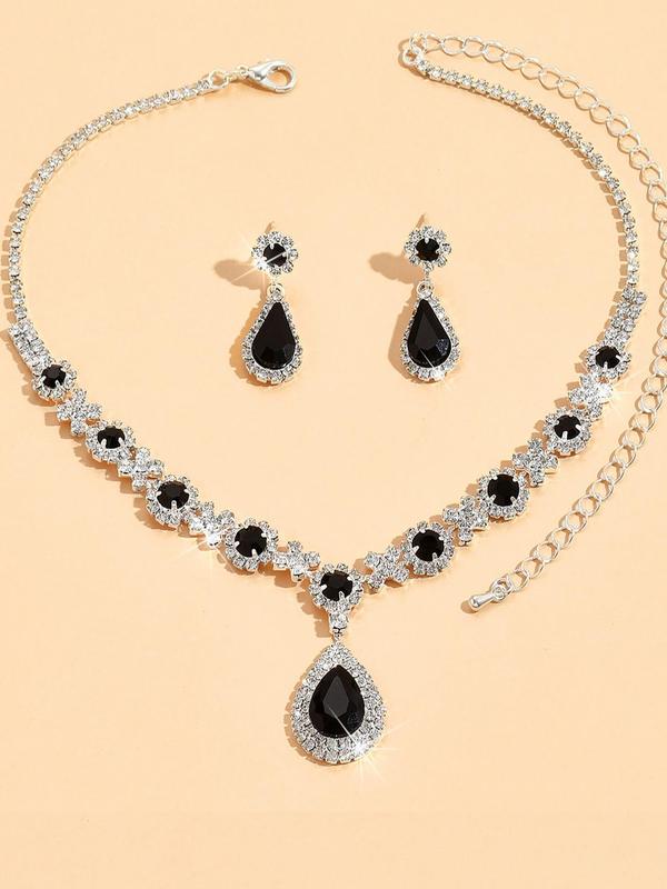 Women's Wedding Bridal Jewelry Set, Luxury Wedding Party Women Dresses Rhinestone Diamond Decor Jewelry, Sparkly Pendant Choker Necklace & Earrings Jewelry Gift Set