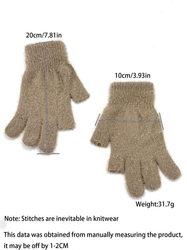 Solid Color Half Finger Gloves, Fashionable Warm Gloves for Fall & Winter, Casual Trendy Fuzzy Gloves for Men & Women