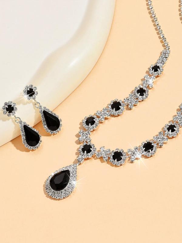 Women's Wedding Bridal Jewelry Set, Luxury Wedding Party Women Dresses Rhinestone Diamond Decor Jewelry, Sparkly Pendant Choker Necklace & Earrings Jewelry Gift Set