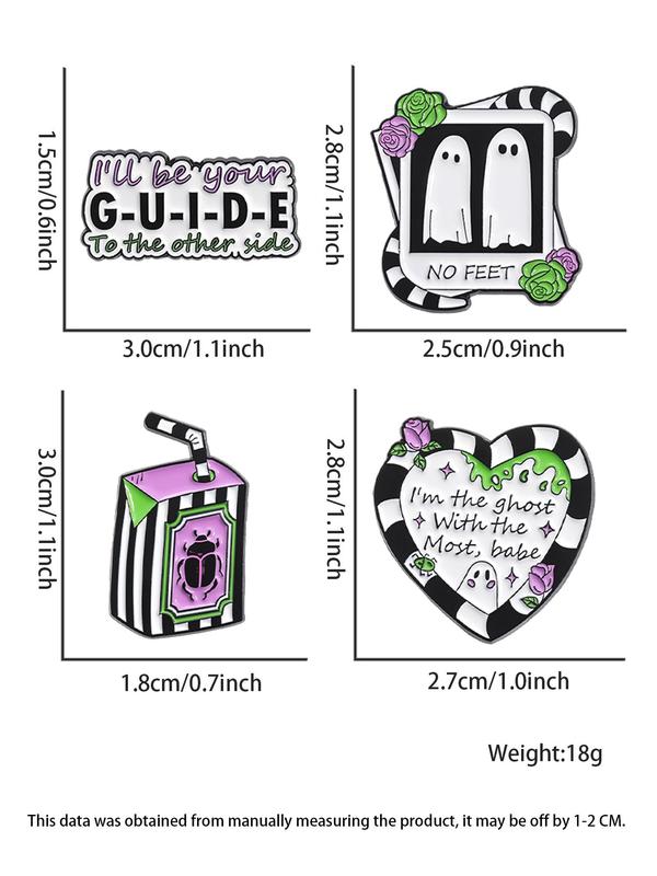 Cute Cartoon Ghost & Letters Print Heart Shaped Pins Brooch, Punk Creative Clothes Brooch, Fashion Brooch for Daily Clothing Decor, Trendy All-match & Exquisite Brooch for Birthday Gift