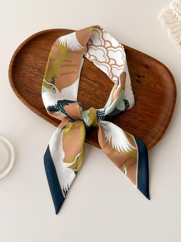Women's Elegant Floral & Crane Print Scarf, 2024 New Style Casual Trendy Soft Comfortable Shawl for Women & Girls, Fashionable Scarf for All Seasons