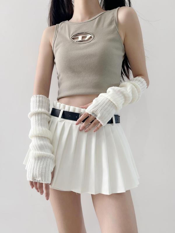 1 Pair Women's Punk Style Arm Sleeves with Letter Label, Casual Fashionable Knitted Gloves for Daily Use, Knit Fingerless Arm Warmers