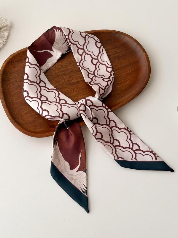 Women's Elegant Floral & Crane Print Scarf, 2024 New Style Casual Trendy Soft Comfortable Shawl for Women & Girls, Fashionable Scarf for All Seasons