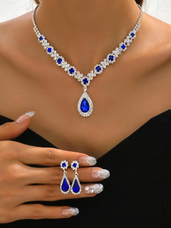 Women's Wedding Bridal Jewelry Set, Luxury Wedding Party Women Dresses Rhinestone Diamond Decor Jewelry, Sparkly Pendant Choker Necklace & Earrings Jewelry Gift Set