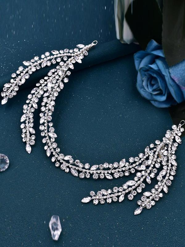 Rhinestone Decorated Leaf Design Bridal Headband, Elegant Exquisite Headwear for Wedding Bridal Party Formal Occasions, Wedding Party Decor