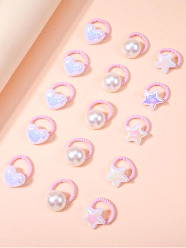 Cute Heart & Star & Bead Design Hair Ties, Faux Pearl Decor High Stretch Hair Ties, Fashion Hair Accessories for Women & Girls, Minimalist Headwear Suitable for Thick Hair