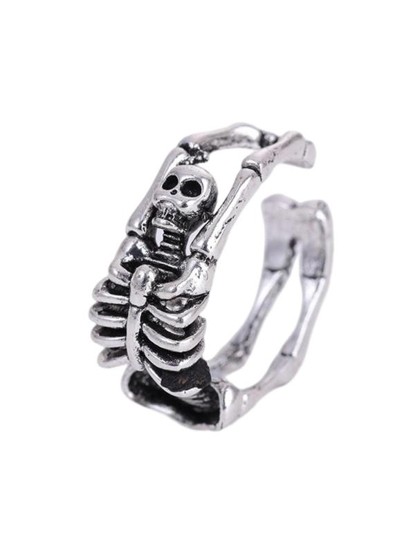 Vintage Punk Skull Design Hollow Out Ring, 2024 Trendy Adjustable Opening Rings Jewelry for Men, Fashion Accessories for Party