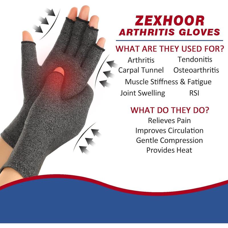 2 Pairs Arthritis Compression Gloves for Women Men, Carpal Tunnel Pain Relief, Fingerless Gloves for Typing and Daily Work