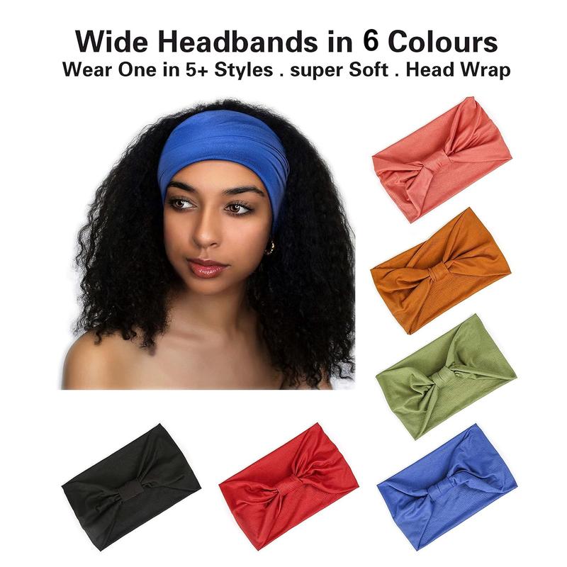 6 Pack Wide Headbands for Women Non Slip Soft Elastic Hair Bands Yoga Running Sports Workout Gym Head Wraps, Knotted Cotton Cloth Africa Turbans Bandana (with 6 Pcs Hair Ties)