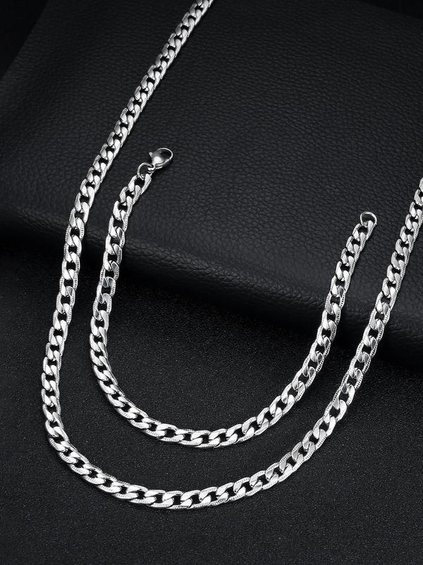 Minimalist Stainless Steel Jewellery Set for Men & Women, Punk Silvery Chunky Link Chain Necklace & Matching Bracelet Kit, 2024 New Trendy Jewelry Set As Gift for Bf