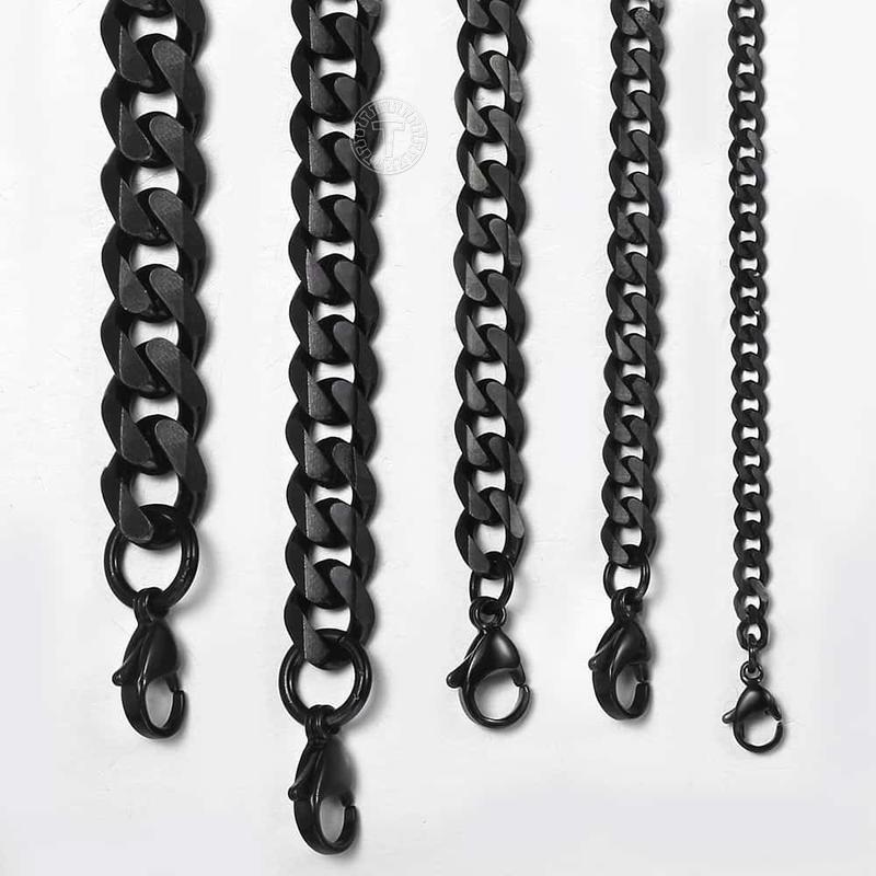 3 5 7 9 11mm Chains Necklace For Men Women Black Color Stainless Steel Curb Chain Mens Necklace Fashion Gifts