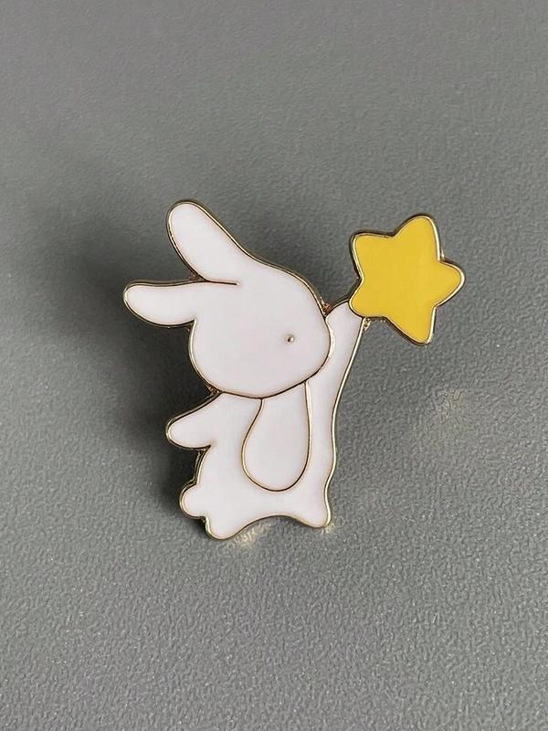 Cute Rabbit Design Brooch, Star Picking Enamel Oil Drop Accessory Buckle, Mini Collar Pin, Versatile Cartoon Alloy Brooch for Women & Men