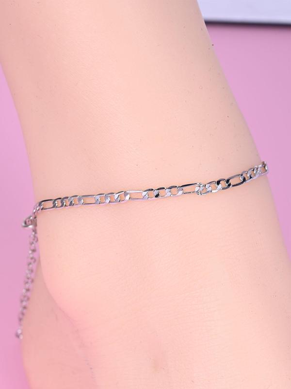 Simple Style Chain Anklet, Fashionable Stainless Steel Anklet for Women & Girls, Casual Adjustable Ankle Bracelet for Party, Daily Clothing Decor, Birthday Gift