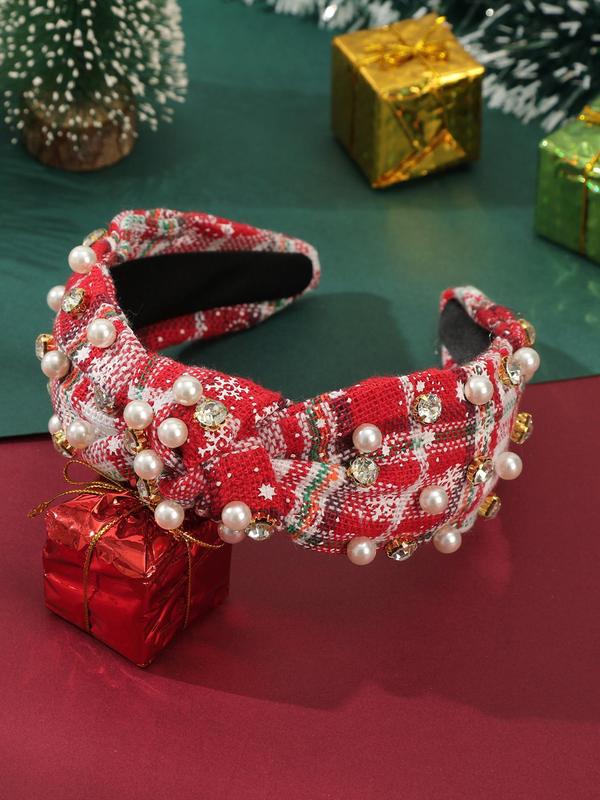 Faux Pearl & Rhinestone Decorated Knot Design Hair Hoop, Elegant Hair Accessories for Women & Girls, Trendy All-match & Exquisite Hairwear for Christmas
