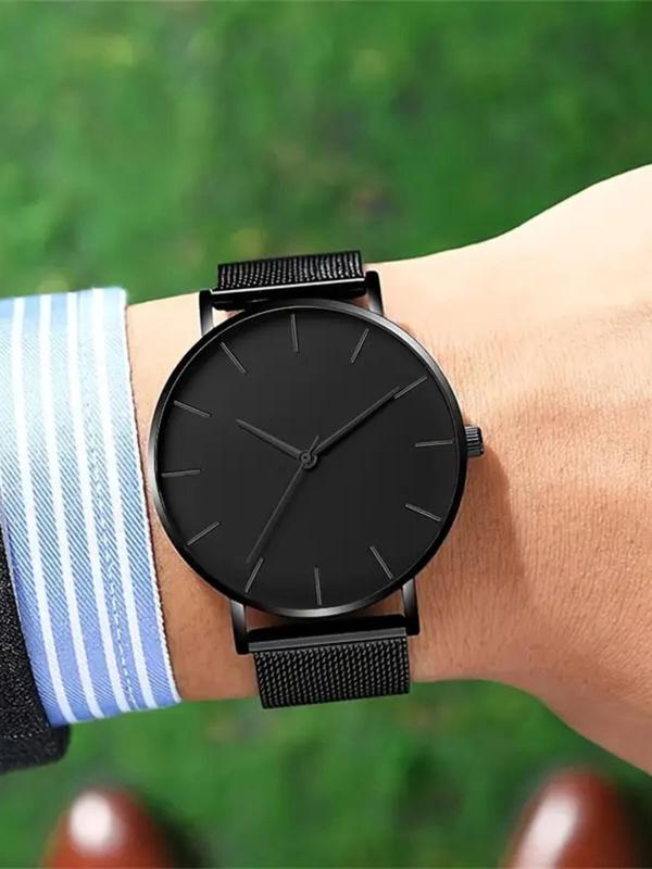 Men's Business Round Dial Quartz Watch & Braided Design Bracelet & Pendant Necklace Set, without Box, Trendy All-match & Exquisite Watch Set As Gift