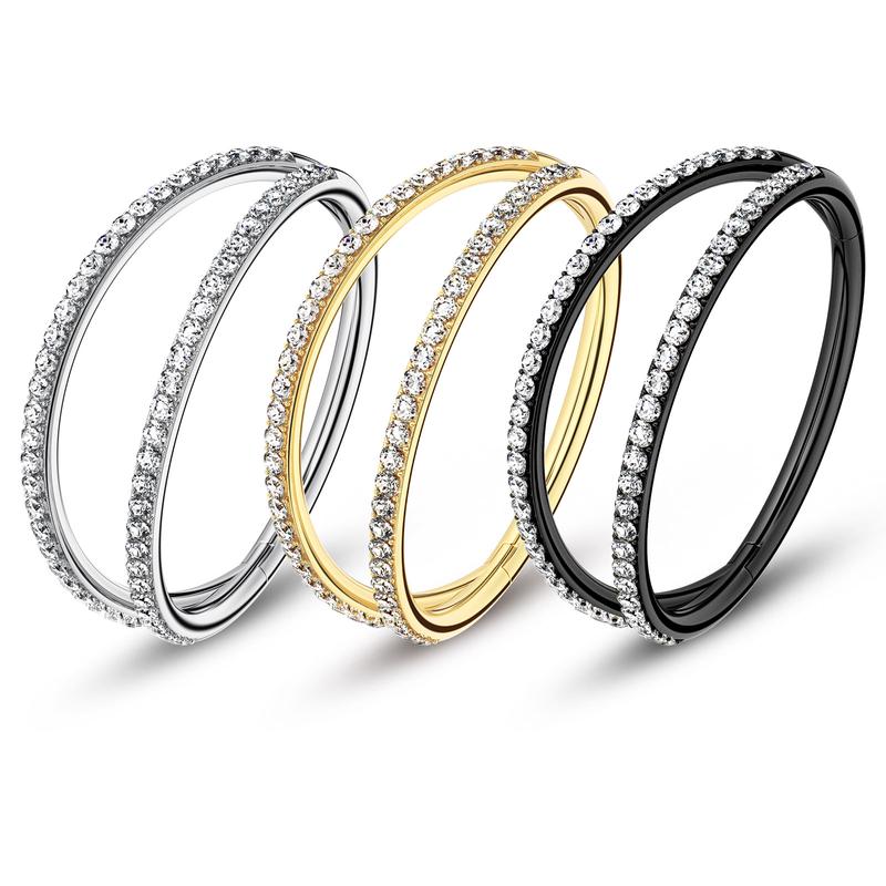 18G Solid Titanium Nose Piercing, Double Row Diamonds Hoop Nose Ring,Conch Helix Daith Lip Piercing Jewelry