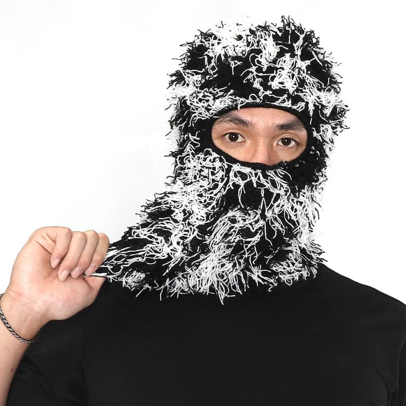 2 Count Distressed Balaclava Ski Mask Knitted Windproof Premium Yeat Men Women Cream Fuzzy Distressed Beanie Hat Cozy Cap Full Face Mask Cold Weather