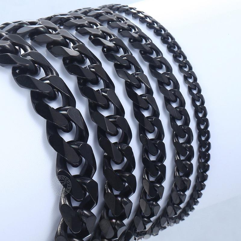 Mens Jewelry Sets Stainless Steel Black Color Curb Link Necklace Bracelet Jewelry Sets for Men Women Gifts 3 5 7 9 11mm