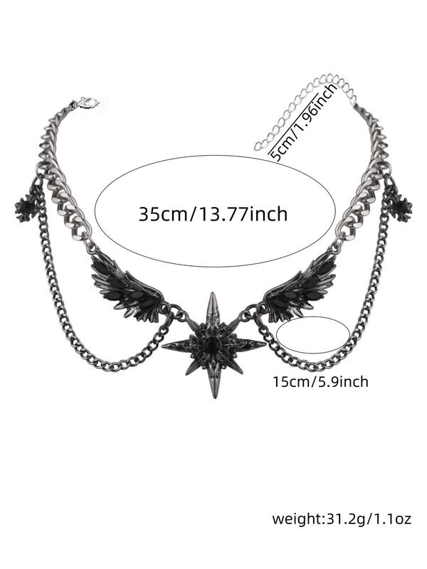 Punk Style Wing Star Design Pendant Necklace, Street Trendy Charm Necklace for Party, Daily Decor, Trendy All-match & Exquisite Jewelry for Birthday Gift