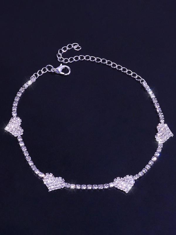 Rhinestone Decorated Heart Design Anklet, Fashionable Jewelry for Women & Girls, Trendy All-match & Exquisite Jewelry for Birthday Gift
