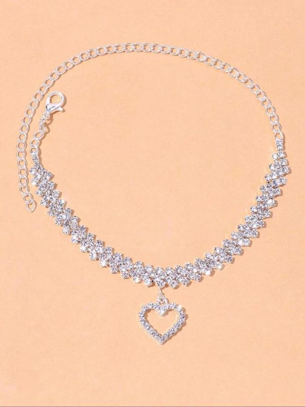 Rhinestone Heart Decor Chain Anklet Set, Fashionable Foot Jewelry for Women & Girls, Elegant All-match Fashion Accessories for Daily Wear