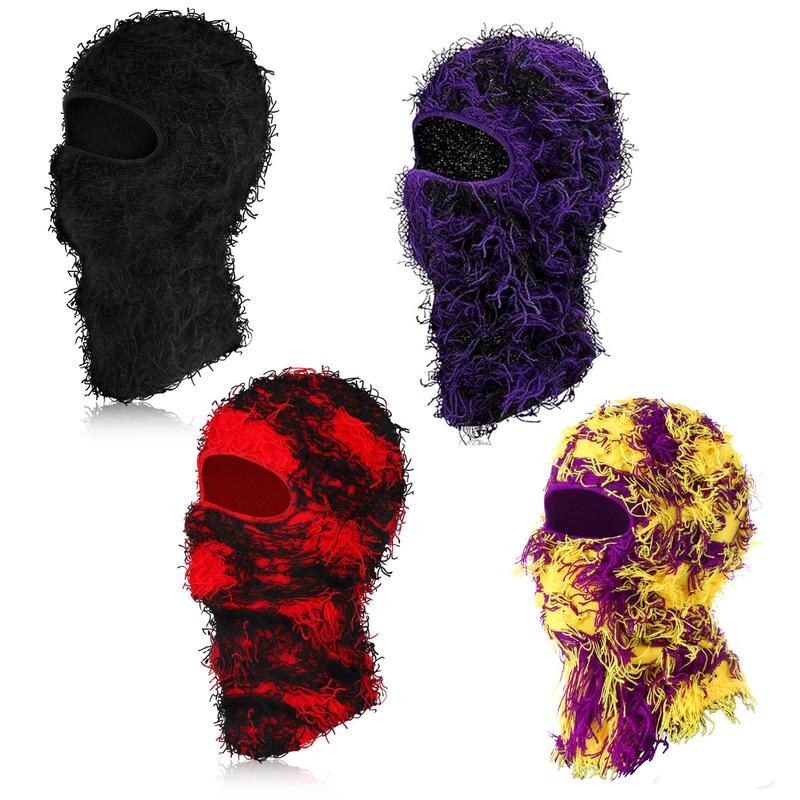 2 Count Distressed Balaclava Ski Mask Knitted Windproof Premium Yeat Men Women Cream Fuzzy Distressed Beanie Hat Cozy Cap Full Face Mask Cold Weather