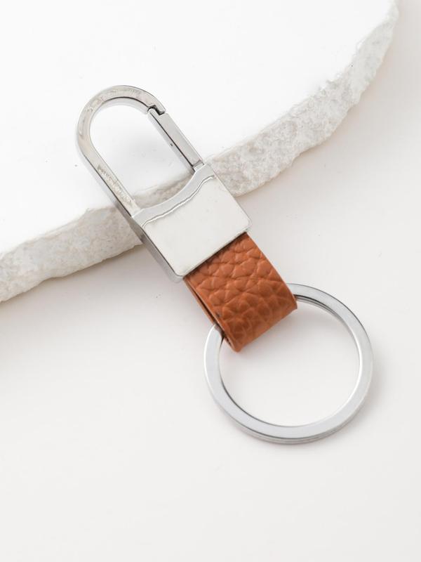 Men's Fashion Plain Color Key Chain, Pu Leather Hollow out Keychain, Casual Car Keychain, Bag Key Ring, Key Holder