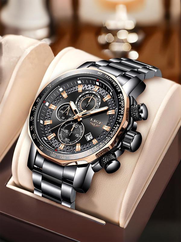 Men's Business Fashion Round Dial Watch, Minimalist Casual Watch with Date Display Function, Trendy All-match Accessories  As Gift with Box