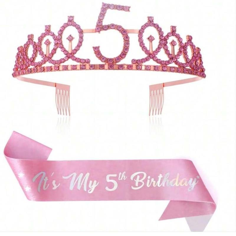 Birthday Crown & Sash Set, 2 Counts set Rhinestone Crown & Letter Print Sash, Birthday Party Favor for Women & Girls, Fashion Accessories for Party, Holiday
