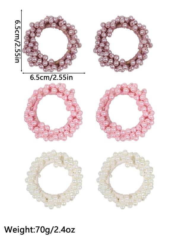 Faux Pearl Decorated Hair Ties, 6 Counts Casual High Stretch Hair Tie for Women for Party, Daily Clothing Decor, Creative Headwear Suitable for Thick Hair