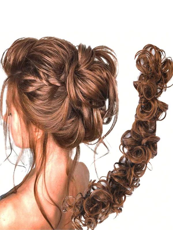 27.5 Inch Long Curly Hair Bun, Natural Fluffy Hair Bun, Synthetic Hairpiece for Women & Girls, Suitable for Daily Use, Party, Cosplay, Anime Or Costume Party