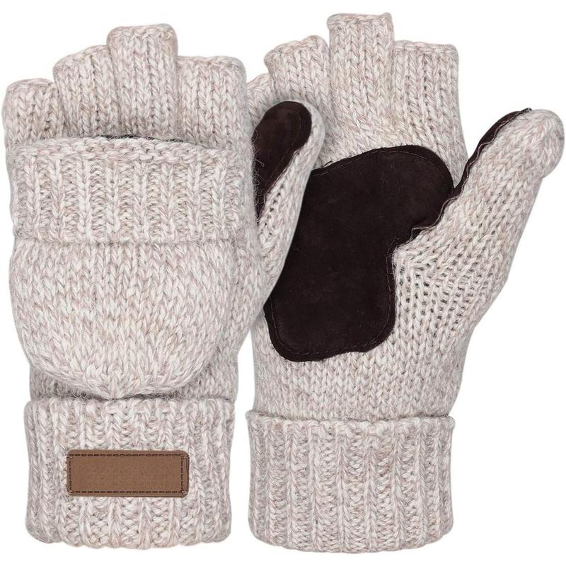 Thermal Insulation Fingerless Texting Gloves for Women and Men Winter Warm Knitted Convertible Mittens Flap