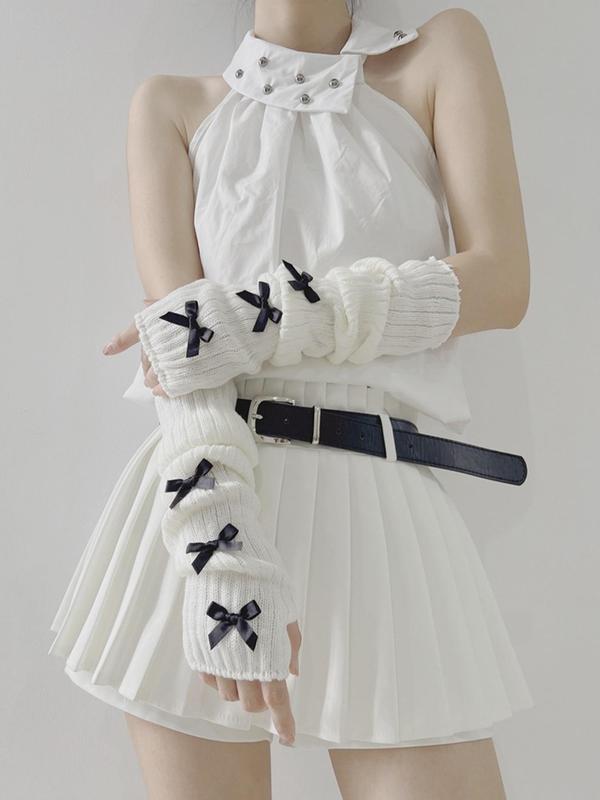Women's Elegant Bow Decor Arm Sleeves, Fashionable Fingerless Gloves for Daily Wear, Trendy All-match & Exquisite Clothes Accessories for Women