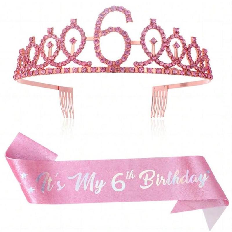 Birthday Crown & Sash Set, 2 Counts set Rhinestone Crown & Letter Print Sash, Birthday Party Favor for Women & Girls, Fashion Accessories for Party, Holiday