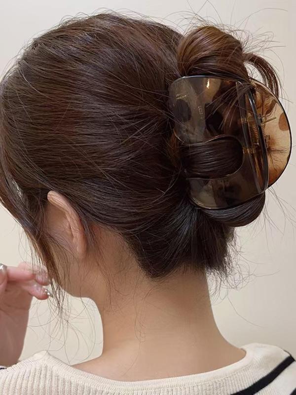 Leopard Pattern & Solid Color Hair Claw Set, Elegant Hair Accessories for Women & Girls, Minimalist Headwear Suitable for Thick Hair