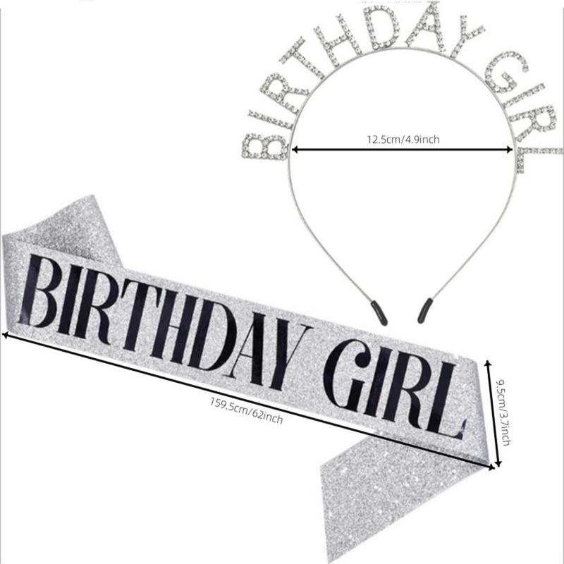 Birthday Girl Sash & Crown Set, 2pcs Birthday Crown & Tiara for Women Birthday, Gifts for Girlfriend, Crowns for Women & Girls Birthday, Gift for Mom, Ramadan Decorations Festive & Party Supplies