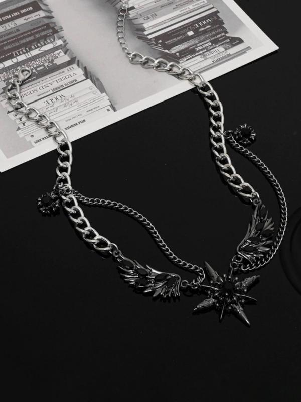 Punk Style Wing Star Design Pendant Necklace, Street Trendy Charm Necklace for Party, Daily Decor, Trendy All-match & Exquisite Jewelry for Birthday Gift