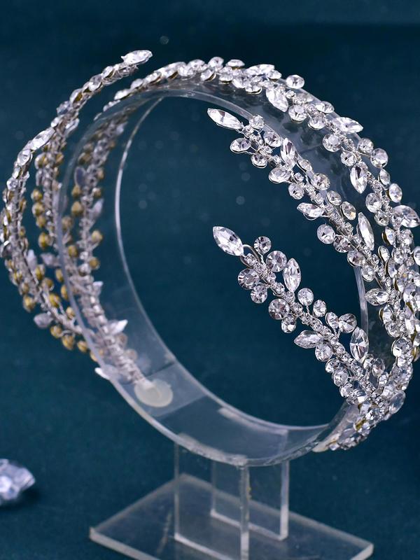 Rhinestone Decorated Leaf Design Bridal Headband, Elegant Exquisite Headwear for Wedding Bridal Party Formal Occasions, Wedding Party Decor