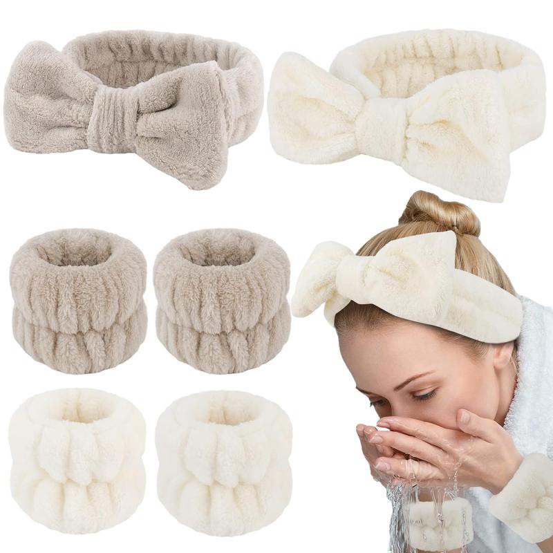 6PCS Spa Headband and Wristband Set, Face Wash Headband Makeup Skincare Headband Wrist Bands